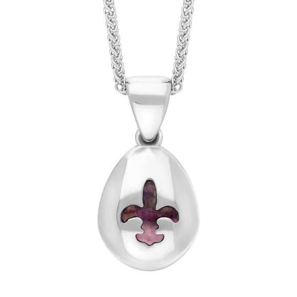 9ct White Gold Blue John Fleur De Lis Pear Shape Necklace, P3645.