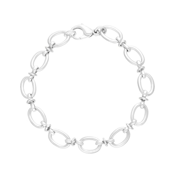 9ct White Gold Oval Link Handmade Bracelet C058BR