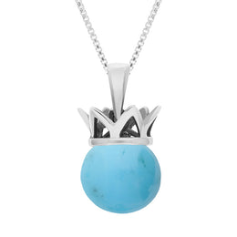 9ct White Gold Turquoise Royal Coronet 11mm Bead Pendant