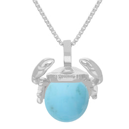 9ct White Gold Turquoise Zodiac Cancer 10mm Bead Pendant, P3625.