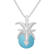 9ct White Gold Turquoise Zodiac Capricorn 10mm Bead Pendant, P3623.