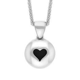 9ct White Gold Whitby Jet Heart Disk Necklace, P3643.
