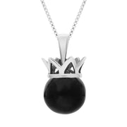 9ct White Gold Whitby Jet Royal Coronet 11mm Bead Pendant, P1920.