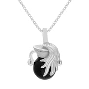 9ct White Gold Whitby Jet Zodiac Aquarius 10mm Bead Pendant, P3624.