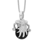 9ct White Gold Whitby Jet Zodiac Aquarius 10mm Bead Pendant, P3624.