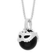 9ct White Gold Whitby Jet Zodiac Gemini 10mm Bead Pendant, P3622.