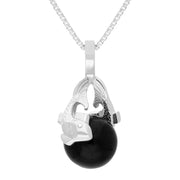 9ct White Gold Whitby Jet Zodiac Pisces 10mm Bead Pendant, P3627.