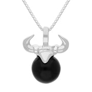 9ct White Gold Whitby Jet Zodiac Taurus 10mm Bead Pendant, P3621.