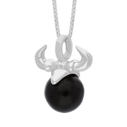 9ct White Gold Whitby Jet Zodiac Taurus 10mm Bead Pendant, P3621.