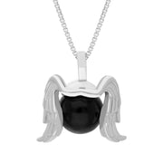 9ct White Gold Whitby Jet Zodiac Virgo 10mm Bead Pendant, P3628.