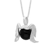 9ct White Gold Whitby Jet Zodiac Virgo 10mm Bead Pendant, P3628.