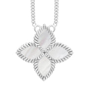 9ct White Gold WHITE MOP Bloom Large Marquise Flower Necklace