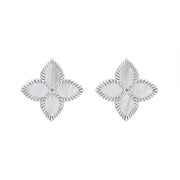 9ct White Gold WHITE MOP Bloom Marquise Flower Stud Earrings