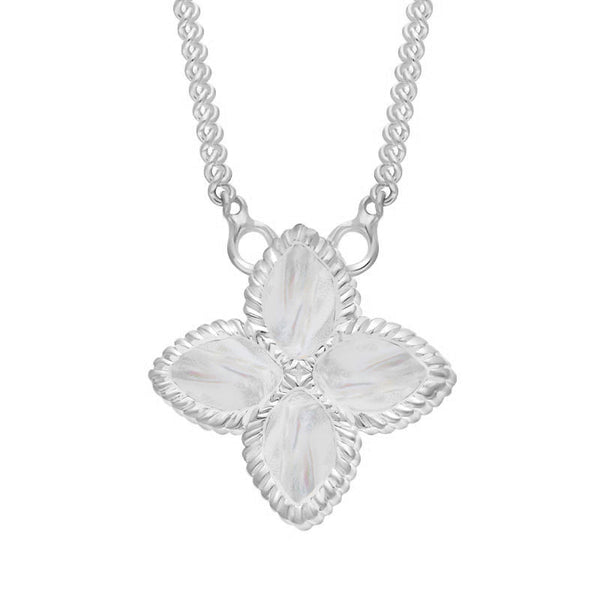 9ct White Gold WHITE MOP Bloom Small Marquise Flower Necklace