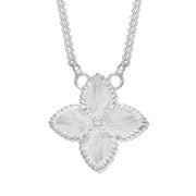 9ct White Gold WHITE MOP Bloom Small Marquise Flower Necklace