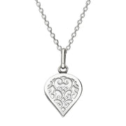 9ct White Gold Bauxite Flore Filigree Small Heart Necklace. P3629.
