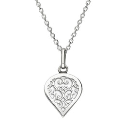 9ct White Gold Bauxite Flore Filigree Small Heart Necklace. P3629.
