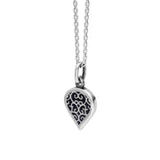 9ct White Gold Blue Goldstone Flore Filigree Small Heart Necklace. P3629._2