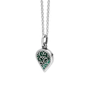 9ct White Gold Malachite Flore Filigree Small Heart Necklace. P3629._2