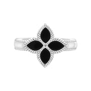 9ct White Gold Whitby Jet Eden Marquise Flower Ring