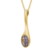 9ct Yellow Gold Blue John Oval Long Tapered Drop Necklace, P1207.