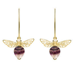 9ct Yellow Gold Blue John Bee Small Hook Earrings, E2438.