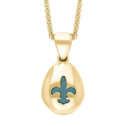 9ct Yellow Gold Turquoise Fleur De Lis Pear Shape Necklace, P3645.