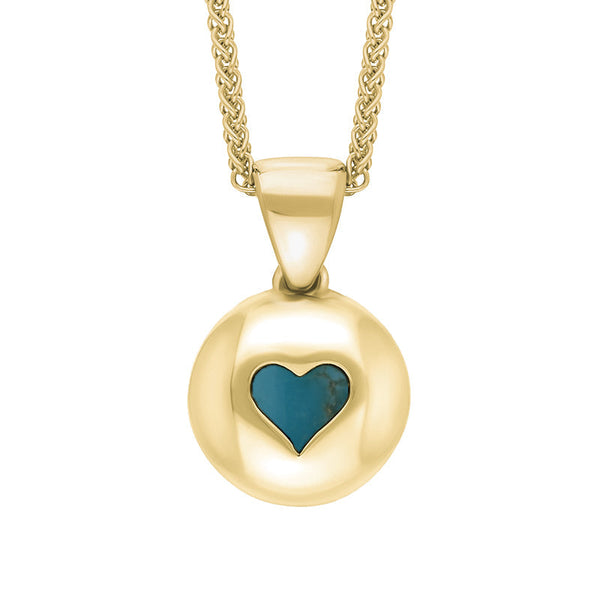 9ct Yellow Gold Turquoise Heart Disc Necklace