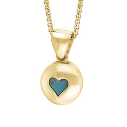 9ct Yellow Gold Turquoise Heart Disc Necklace