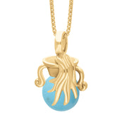 9ct Yellow Gold Turquoise Zodiac Aquarius 10mm Bead Pendant, P3624.