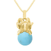 9ct Yellow Gold Turquoise Zodiac Aries 10mm Bead Pendant, P3620.