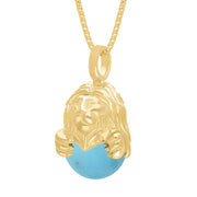 9ct Yellow Gold Turquoise Zodiac Leo 10mm Bead Pendant, P3626.