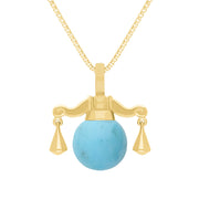 9ct Yellow Gold Turquoise Zodiac Libra 10mm Bead Pendant, P3617.