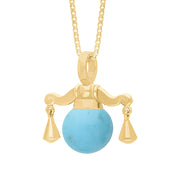 9ct Yellow Gold Turquoise Zodiac Libra 10mm Bead Pendant, P3617.