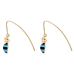 9ct Yellow Gold Turquoise Whitby Jet Bee Small Hook Earrings