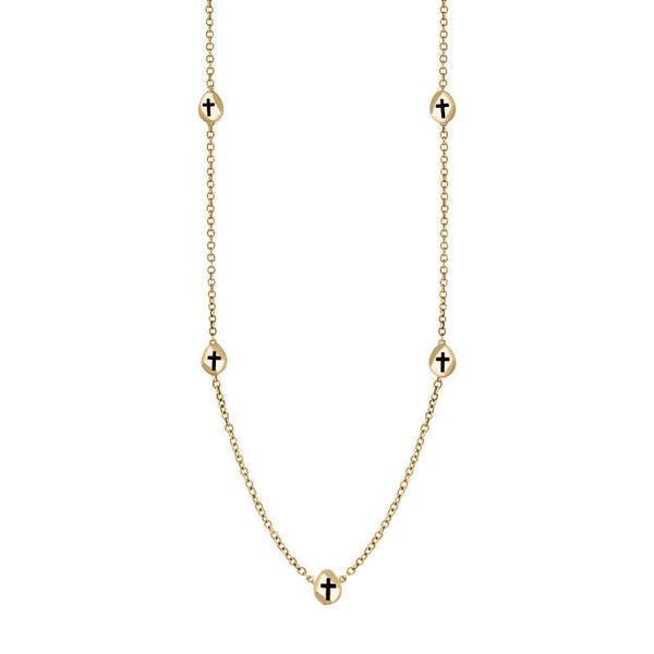 9ct Yellow Gold Whitby Jet Cross Link Disc Chain Necklace