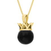 9ct Yellow Gold Whitby Jet Royal Coronet 11mm Bead Pendant, P1920.