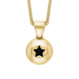 9ct Yellow Gold Whitby Jet Star Disc Necklace, P3644.