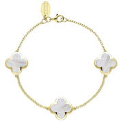 9ct Yellow Gold WHITE MOP Bloom Four Leaf Clover Chain Bracelet, B1196