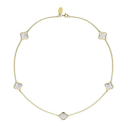 9ct Yellow Gold WHITE MOP Bloom Four Leaf Clover Necklace, N1128