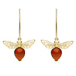 9ct Yellow Gold Amber Bee Small Hook Earrings, E2438.