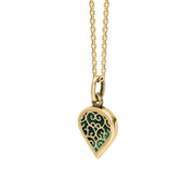 9ct Yellow Gold Malachite Flore Filigree Small Heart Necklace. P3629._2