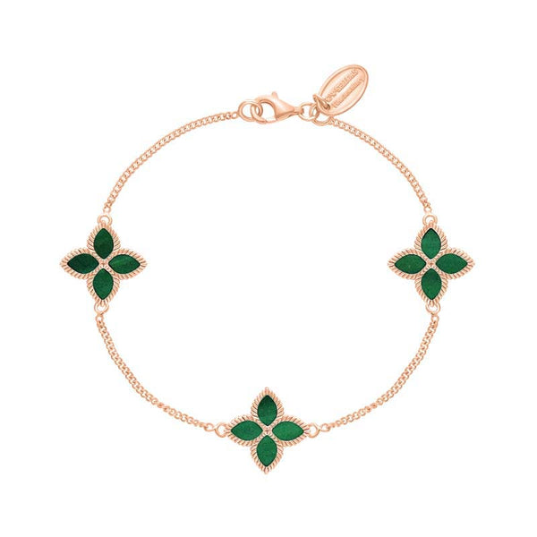 9ct Rose Gold Malachite Bloom Flower Ball Edge Bracelet, B1272