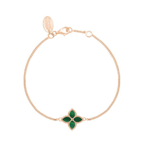9ct Rose Gold Malachite Bloom Flower Ball Edge Bracelet, B1273