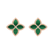 9ct Rose Gold Malachite Bloom Flower Ball Edge Stud Earrings E2602