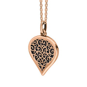9ct Rose Gold Blue Goldstone Flore Filigree Medium Heart Necklace. P3630._2