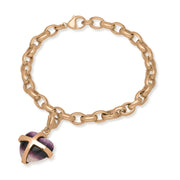 9ct Rose Gold Blue John Medium Cross Heart Charm Bracelet, B1210