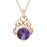 9ct Rose Gold Blue John Mother Of Pearl Double Sided Round Swivel Fob Necklace, P110_2_2.