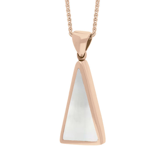 9ct Rose Gold Blue John Mother Of Pearl Small Double Sided Triangular Fob Necklace, P834_3.