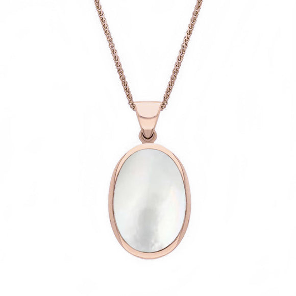 9ct Rose Gold Blue John White Mother Of Pearl Small Double Sided Fob Necklace, P832_2.